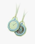 Royal Pop Blaue Acht Swatch x Audemars Piguet — vue face et dos, boîtier Bioceramic vert lime, lunette bleu clair, fond saphir mouvement Pop Art, cordon cuir vert