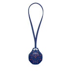 Montre de poche Royal Pop Orenji Hachi vue de face — cadran Tapisserie bleu marine, aiguilles et index orange, lunette octogonale bleu, huit vis orange, cordon cuir bleu marine