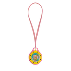 Royal Pop OTG ROZ vue arrière — fond saphir transparent, mouvement Sistem51 remontage manuel décoré Pop Art, indicateur réserve de marche au barillet, cordon rose