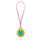 Montre de poche Savonnette Royal Pop OTG ROZ vue de face — cadran Tapisserie turquoise, sous-cadran petite seconde rose, lunette octogonale jaune, vis noires, cordon cuir rose