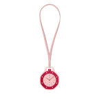 Montre de poche Royal Pop Otto Rosso vue de face — cadran Petite Tapisserie rose, lunette octogonale rouge, cordon cuir de veau rose